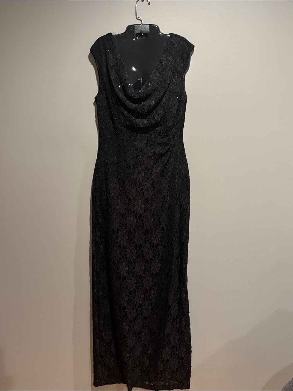 connected apparel Black Lace Cowl-Neck Maxi Dress